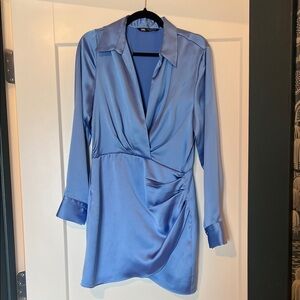 Zara Satin Wrap Dress in Light Blue